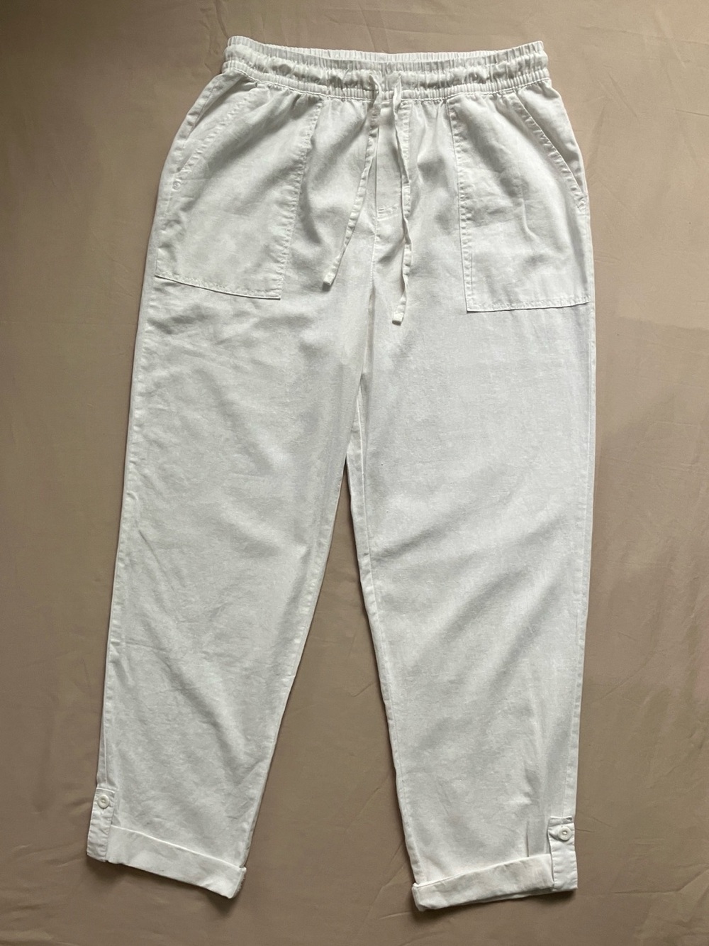 Joe Fresh White Linen Cotton Roll Tab Pants Medium NWT